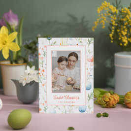 Pasen Zegen | Aangepaste Foto & Naam | Botanisch Feestdagenkaart