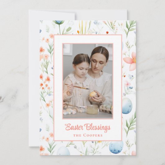 Pasen Zegen | Aangepaste Foto & Naam | Botanisch Feestdagenkaart (Voorkant)