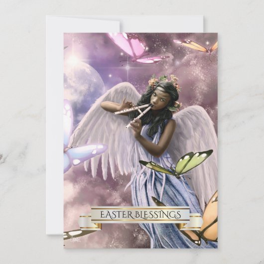 Pasen Zegen. Engel met Vlinders Kaarten (Voorkant)