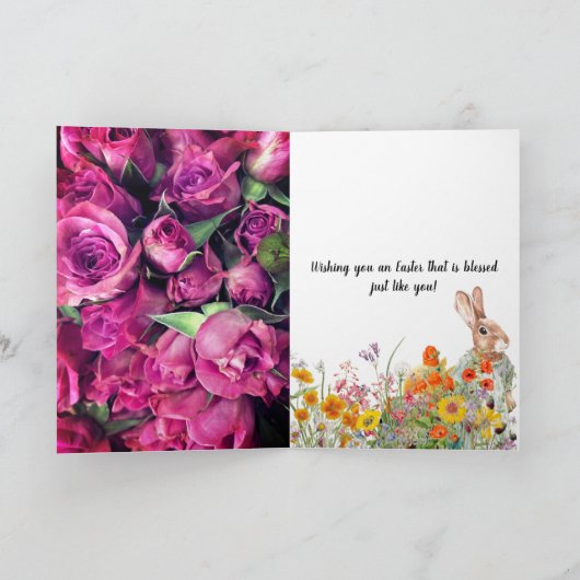 Pasen Zegen Kruis Roze Rozen Kaart (Binnen)