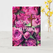 Pasen Zegen Kruis Roze Rozen Kaart (Gele Bloem)