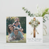 Pasen zegeningen Christelijk kruis aangepaste foto Feestdagenkaart (Staand voorkant)