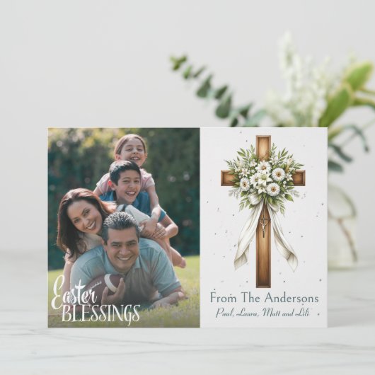 Pasen zegeningen Christelijk kruis aangepaste foto Feestdagenkaart (Staand voorkant)
