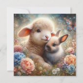 Pasen Zegeningen Lam en Bunny Christelijk Pasen Feestdagenkaart (Voorkant)