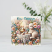 Pasen Zegeningen Lam Pastel Tuin Thee Party Feestdagenkaart (Staand voorkant)