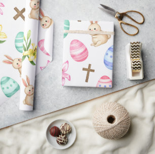 Pasen Zegeningen – Naadloos Konijn & Kruis Patroon Cadeaupapier