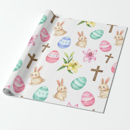 Pasen Zegeningen – Naadloos Konijn & Kruis Patroon Cadeaupapier