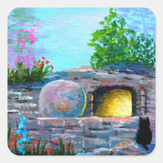 Pasen Zwarte Kat Creationarts Square Sticker (Voorkant)