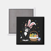 Pasen Zwarte Kat Tuxedo Konijn Bunny Ears Eieren Magneet (Voorkant / Achterkant)