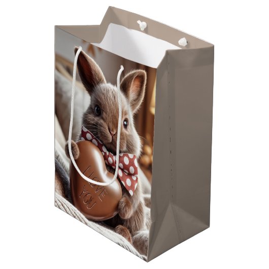 Pasepaas Konijn Met Chocolade Hart Medium Cadeauzakje (Voorkant Gekanteld)
