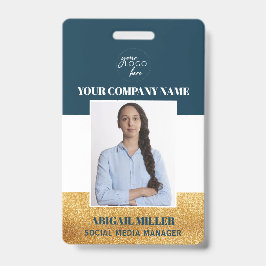 Pasfoto ID-badge met logo en naam Badge
