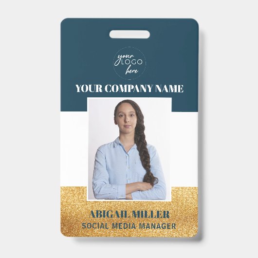 Pasfoto ID-badge met logo en naam Badge (Voorzijde)