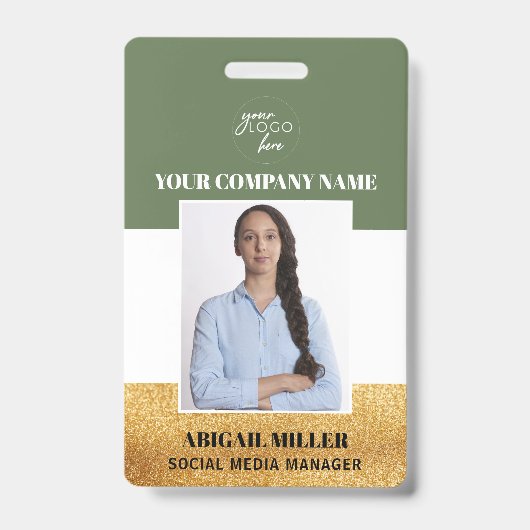 Pasfoto ID-badge met logo groen Badge (Voorzijde)