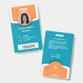 Pasfoto ID-badge met logo, naam en barcode Badge (Voor- en achterkant)
