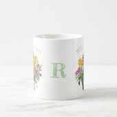 Pasgebak Geel Paars Floral Monogram Naam Koffiemok (Center)