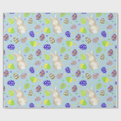 Pasgebaren en kleurrijke eieren blauw cadeaupapier (Vlak)