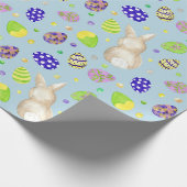 Pasgebaren en kleurrijke eieren blauw cadeaupapier (Hoek)