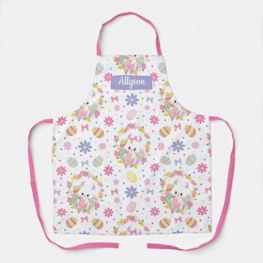 Pasgebaren Floral Pattern Monogram Naam Apron Schort (Voorkant)