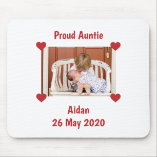 Pasgeboren aankondiging tante Personaliseer Baby F Muismat