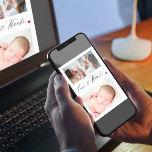 Pasgeboren baby 3 foto collage elegante bedankt kaart