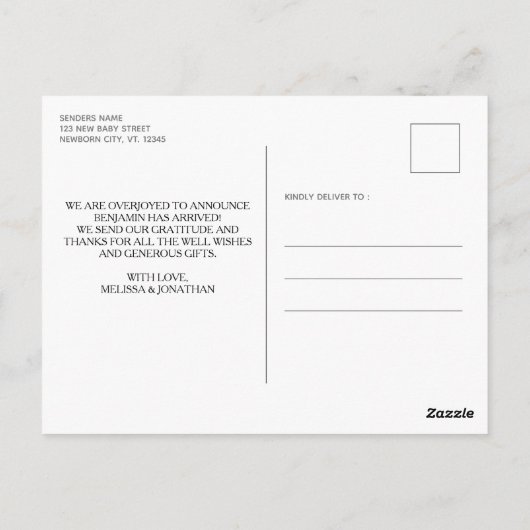 Pasgeboren Baby 5 Foto Collage Geboorteaankondigin Briefkaart (Achterkant)