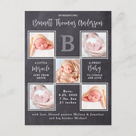 Pasgeboren Baby 5 Foto Collage Geboorteaankondigin Briefkaart (Voorkant)