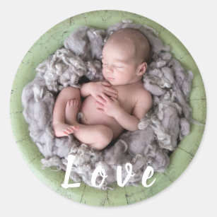 Pasgeboren baby bekendmaking liefde Baby foto afbe Ronde Sticker