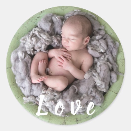 Pasgeboren baby bekendmaking liefde Baby foto afbe Ronde Sticker (Voorkant)