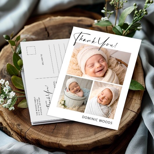 Pasgeboren Baby Boy Foto Dank u Briefkaart