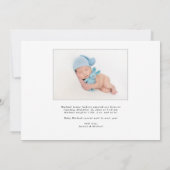 Pasgeboren Baby Boy Foto Flat Aankondiging Kaart (Achterkant)