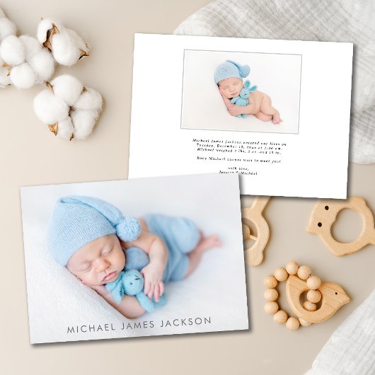 Pasgeboren Baby Boy Foto Flat Aankondiging Kaart
