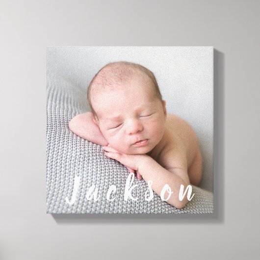 Pasgeboren Baby Boy Fotografie Persoonlijke naam Canvas Afdruk (Voorkant)