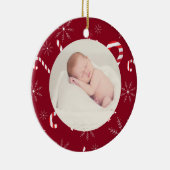 Pasgeboren Baby Eerste Kerstfoto Candy Cane Snow Keramisch Ornament (Rechts)