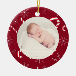 Pasgeboren Baby Eerste Kerstfoto Candy Cane Snow Keramisch Ornament