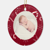 Pasgeboren Baby Eerste Kerstfoto Candy Cane Snow Keramisch Ornament (Links)