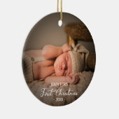 Pasgeboren Baby eerste kerstfoto Keramisch Ornament (Rechts)