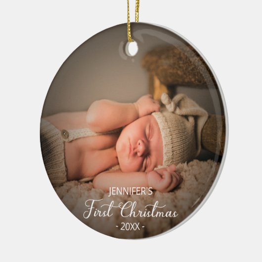 Pasgeboren Baby eerste kerstfoto Keramisch Ornament (Links)
