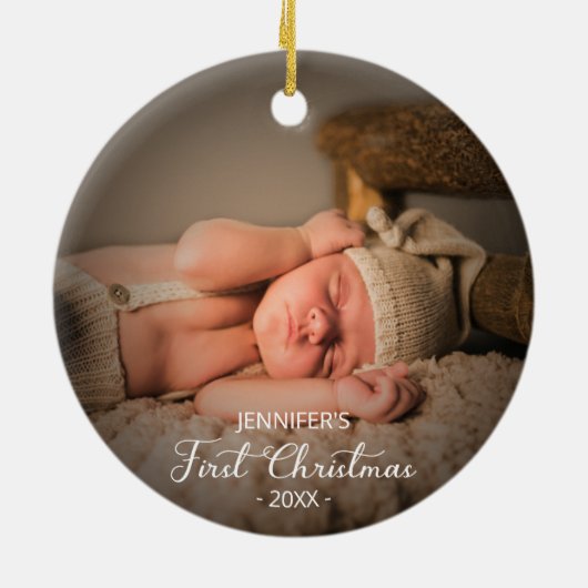 Pasgeboren Baby eerste kerstfoto Keramisch Ornament (Achterkant)