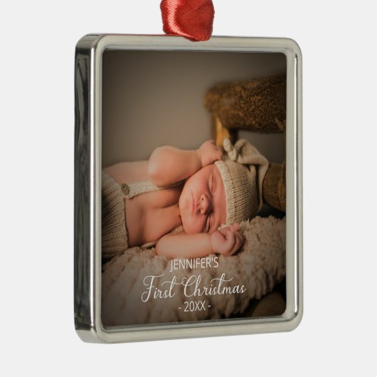 Pasgeboren Baby eerste kerstfoto Metalen Ornament (Rechts)