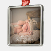 Pasgeboren Baby eerste kerstfoto Metalen Ornament (Links)
