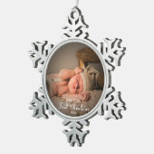 Pasgeboren Baby eerste kerstfoto Tin Sneeuwvlok Ornament (Rechts)