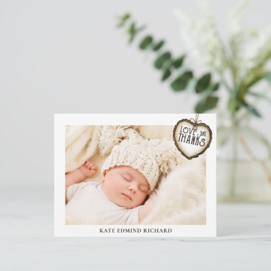 Pasgeboren Baby Foto Bedankt Geboorte Aankondiging Briefkaart (Staand voorkant)