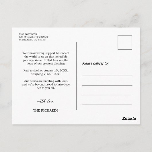 Pasgeboren Baby Foto Bedankt Geboorte Aankondiging Briefkaart (Achterkant)