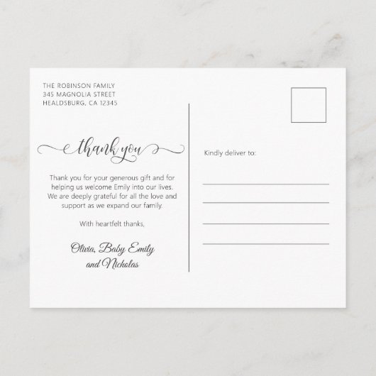 Pasgeboren Baby Foto Collage Moderne Script Bedank Briefkaart (Achterkant)