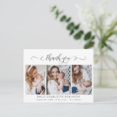 Pasgeboren Baby Foto Collage Moderne Script Bedank Briefkaart (Staand voorkant)
