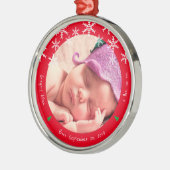 Pasgeboren Baby Foto Eerste Kerstkerkeepalk Metalen Ornament (Links)