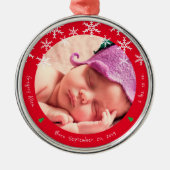 Pasgeboren Baby Foto Eerste Kerstkerkeepalk Metalen Ornament (Voorkant)
