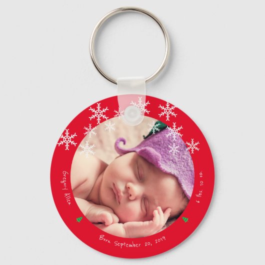 Pasgeboren Baby Foto Eerste Kerstkerkeepalk Sleutelhanger (Voorkant)