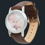 Pasgeboren baby foto en naam horloge<br><div class="desc">Geef haar een geschenk dat ze zal koesteren en houden,  personaliseer dit dameshorloge met haar favoriete foto van baby. Pas de naam aan op deze eWatch.</div>
