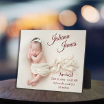 Pasgeboren Baby Foto geboortedatum bekendmaking Fotoplaat<br><div class="desc">Introductie van de elegante baby foto-geboorteaankondiging keepomwille plaque, een mooie en tijdloze manier om de komst van je dierbare kleine te herdenken. Deze verbluffende plaquette is voorzien van een foto van hoge kwaliteit van uw pasgeborene in zachte pasteltinten, waardoor het estheticum in zijn geheel een delicate aanraking krijgt. De plak...</div>